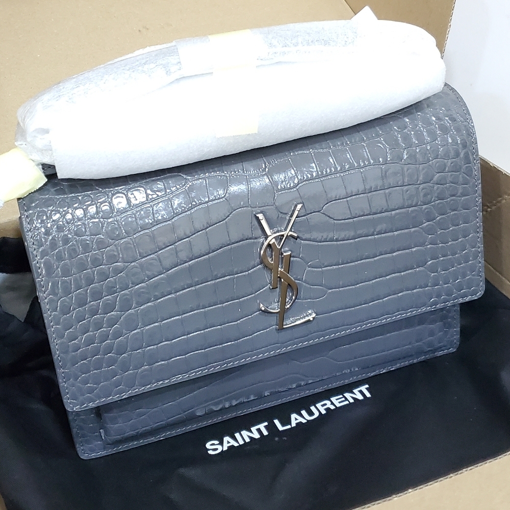 Saint laurent Medium sunset bag croc embossed
